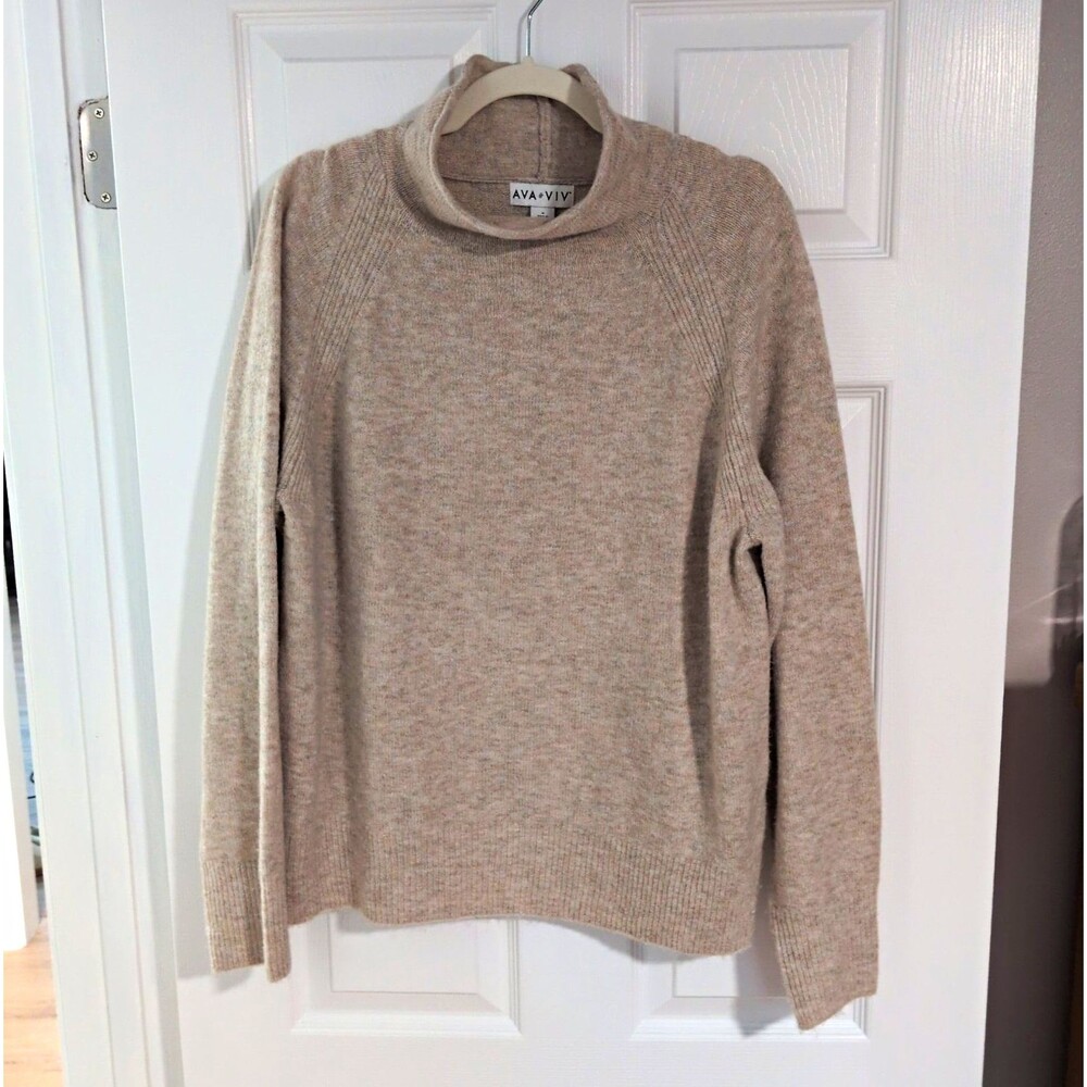 Ava & Viv Beige Mock Neck Knit Pullover Sweater Long Sleeve Ribbed Plus 0X